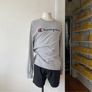 Champion Long Sleeve graphic T Shirt Grey